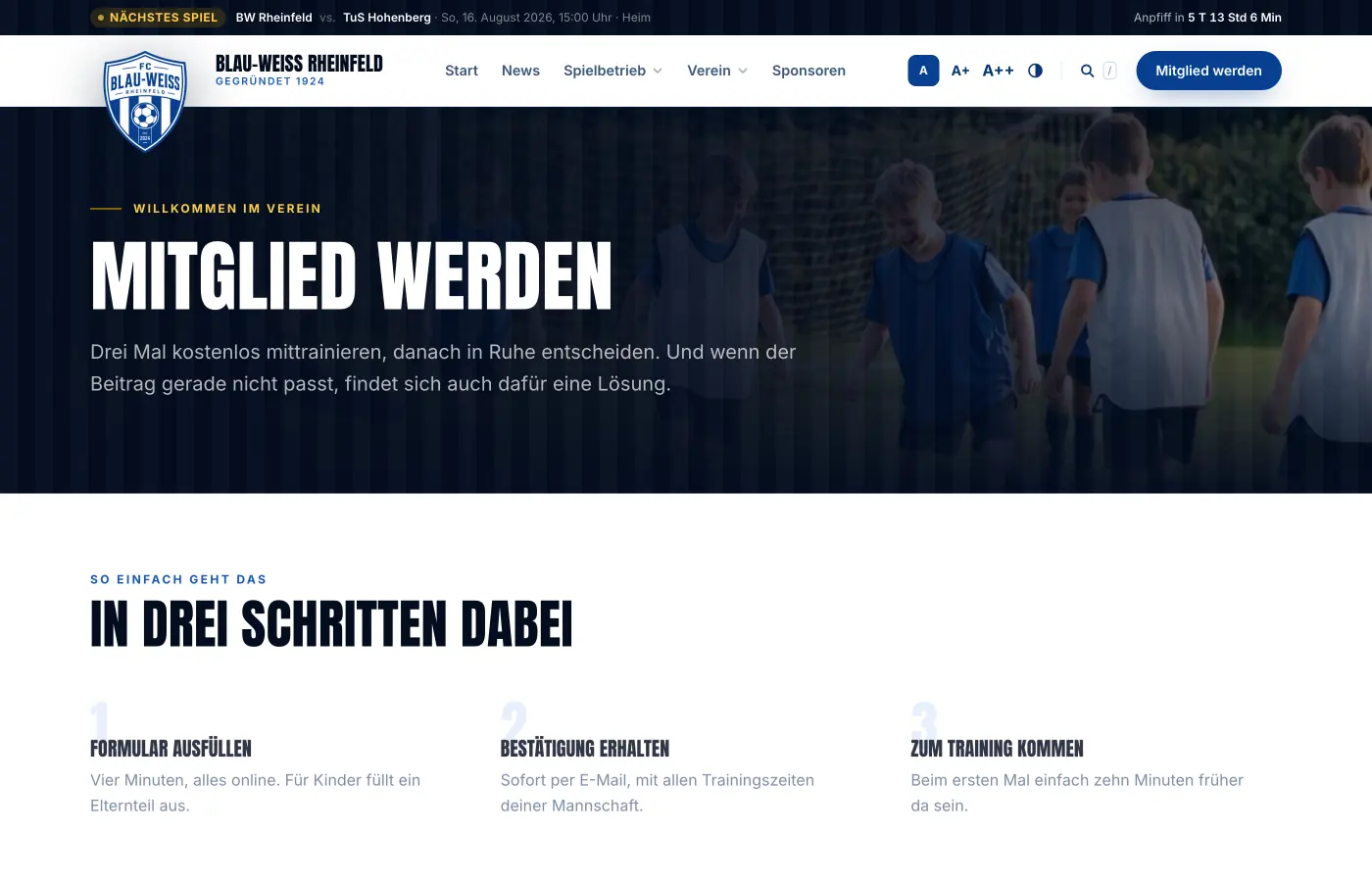 Seite Mitglied werden mit Beitragsübersicht und Aufnahmeantrag