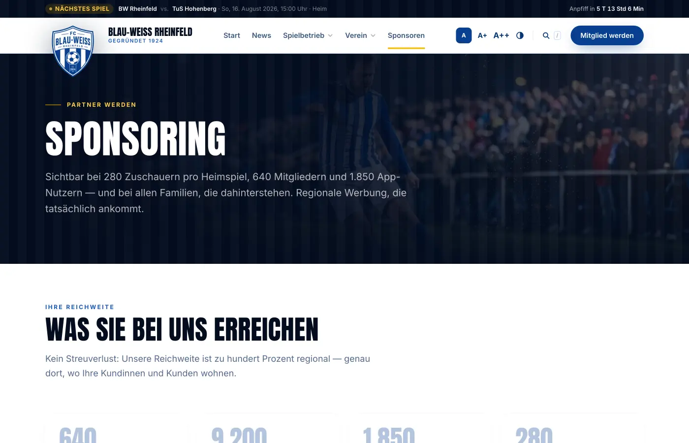 Sponsorenseite mit drei Paketen und Preisen